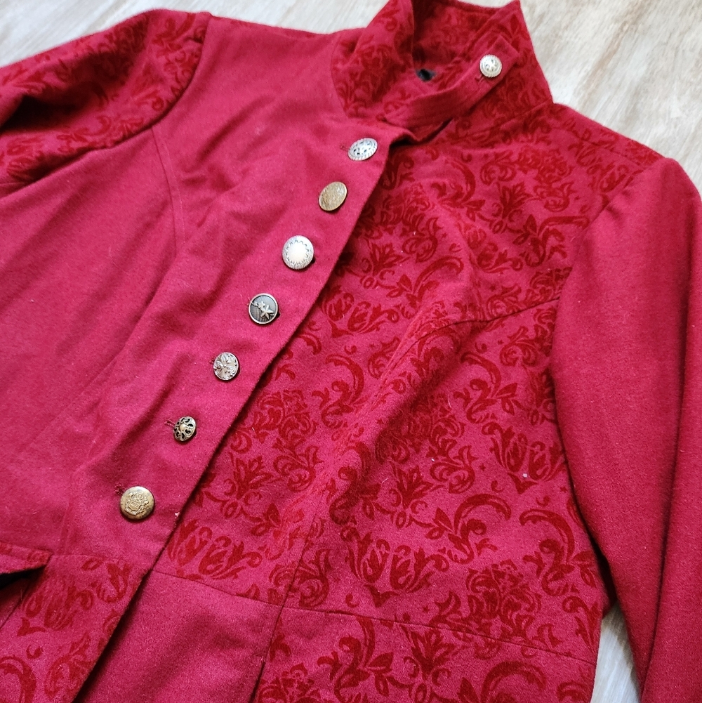 Venus Red Patchwork Wool Blend Coat Asymmetrical … - image 2